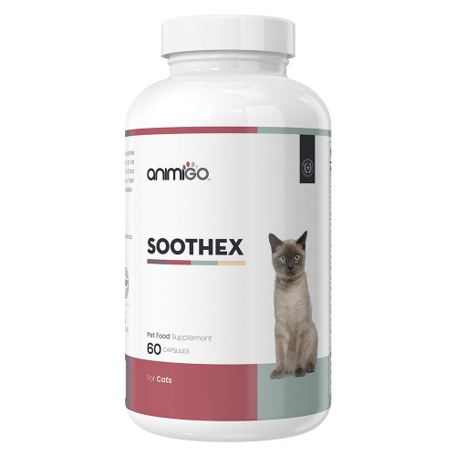 Soothex para gatos - Suplemento calmante natural para gatos estresados ​​y ansiosos - 60 cápsulas - Animigo