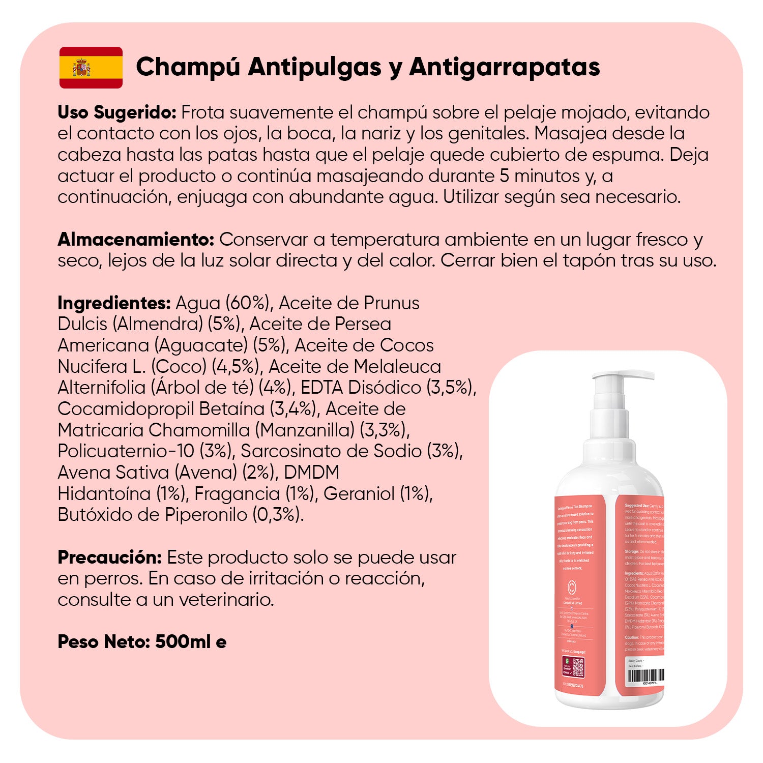 Champú antipulgas y antigarrapatas 500 ml