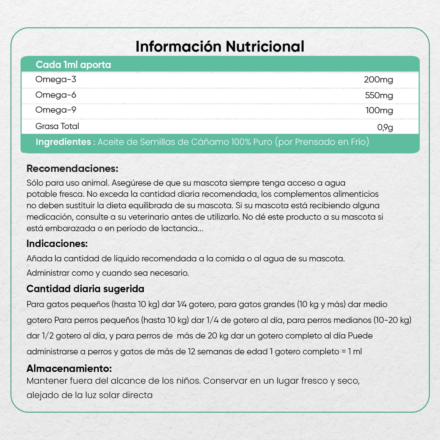 Aceite de Cáñamo para Perros y Gatos