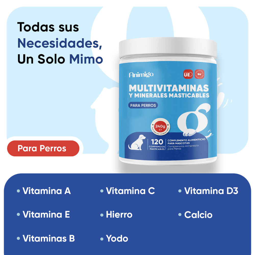 Multivitaminas y minerales para perros, 120 chuches blandas
