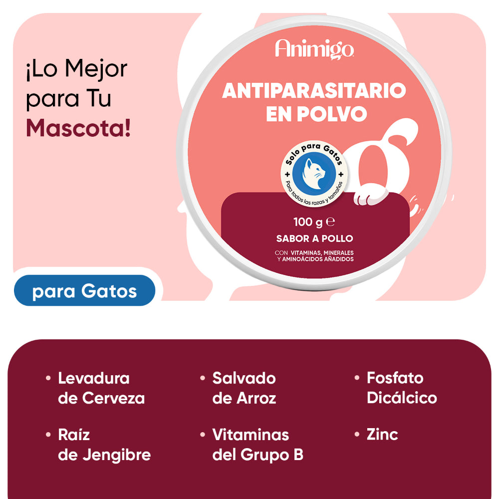 Antiparasitario en polvo para gatos 100gm
