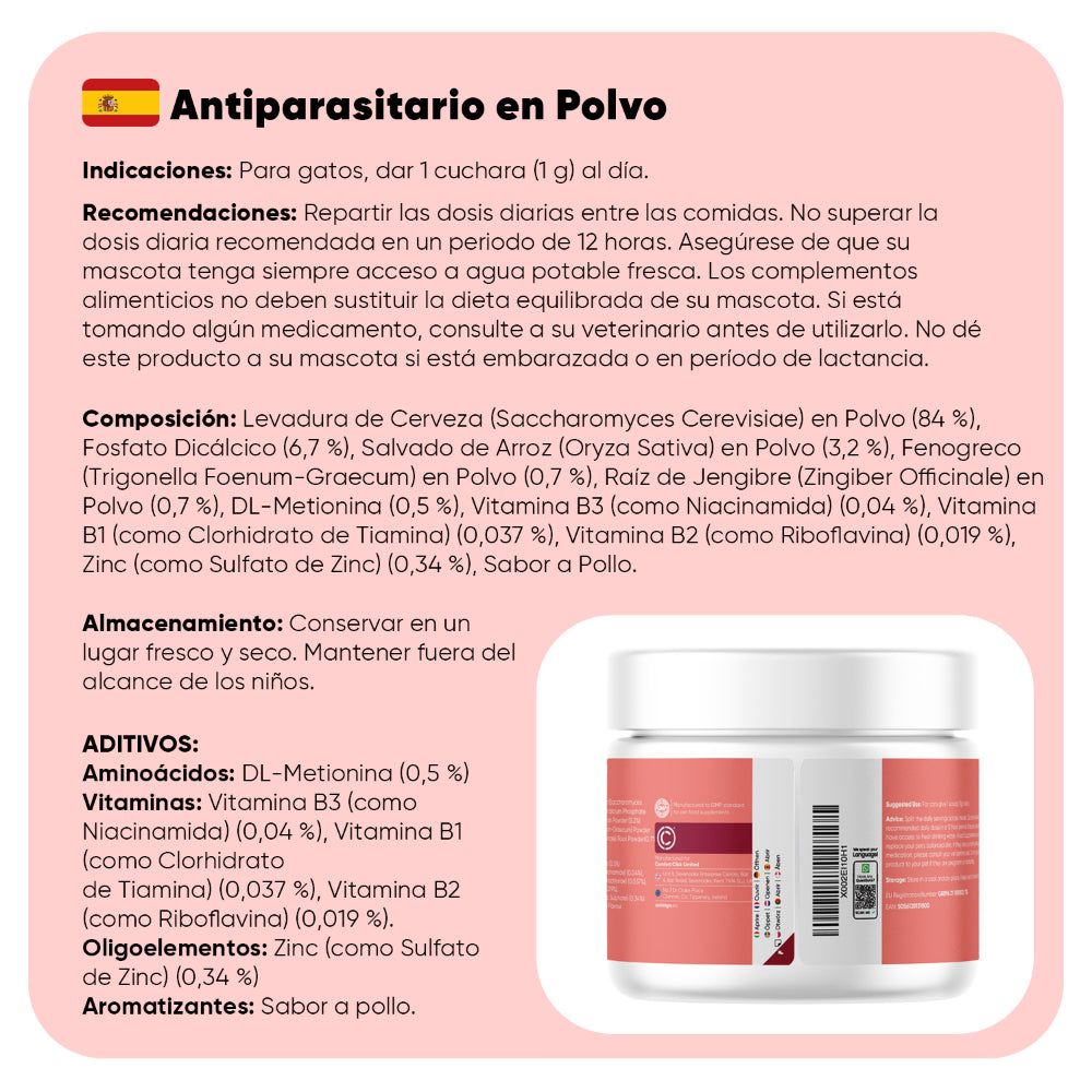 Antiparasitario en polvo para gatos 100gm