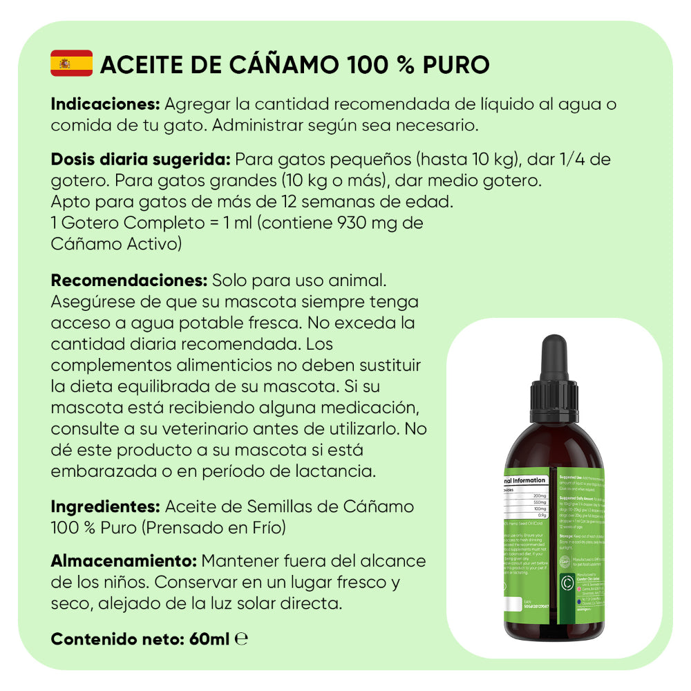 Aceite de cáñamo para gatos 60 ml