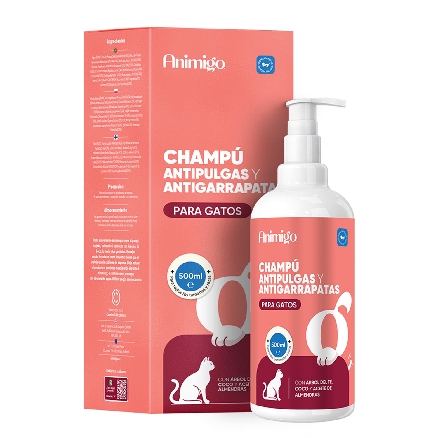 Champú antipulgas y antiarrapatas para gatos 500 ml