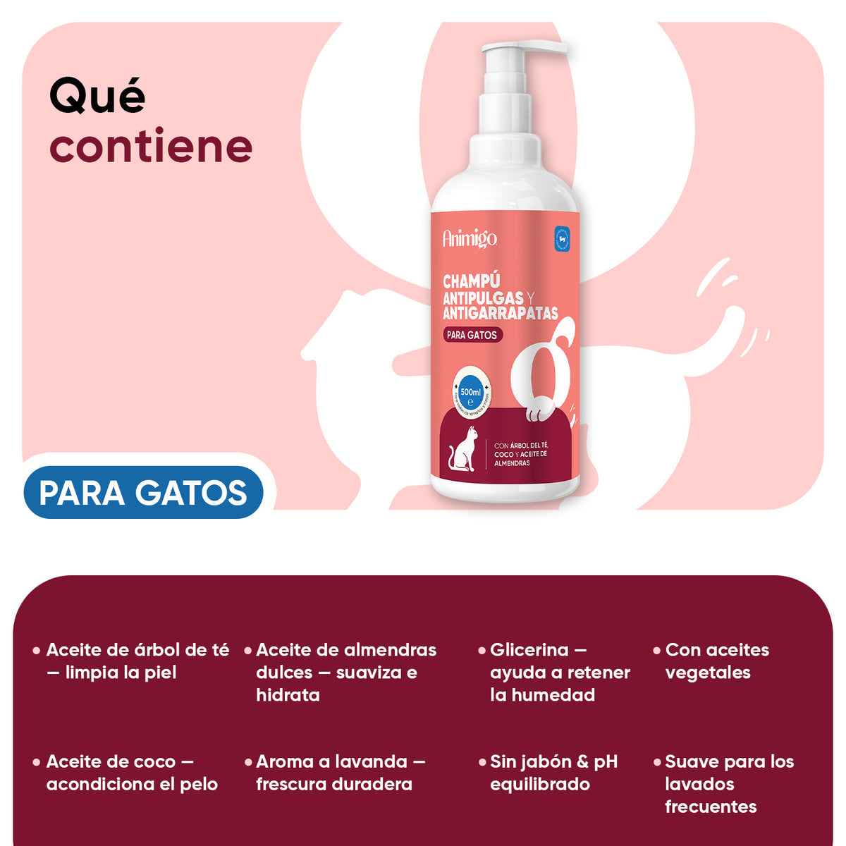 Champú antipulgas y antiarrapatas para gatos 500 ml