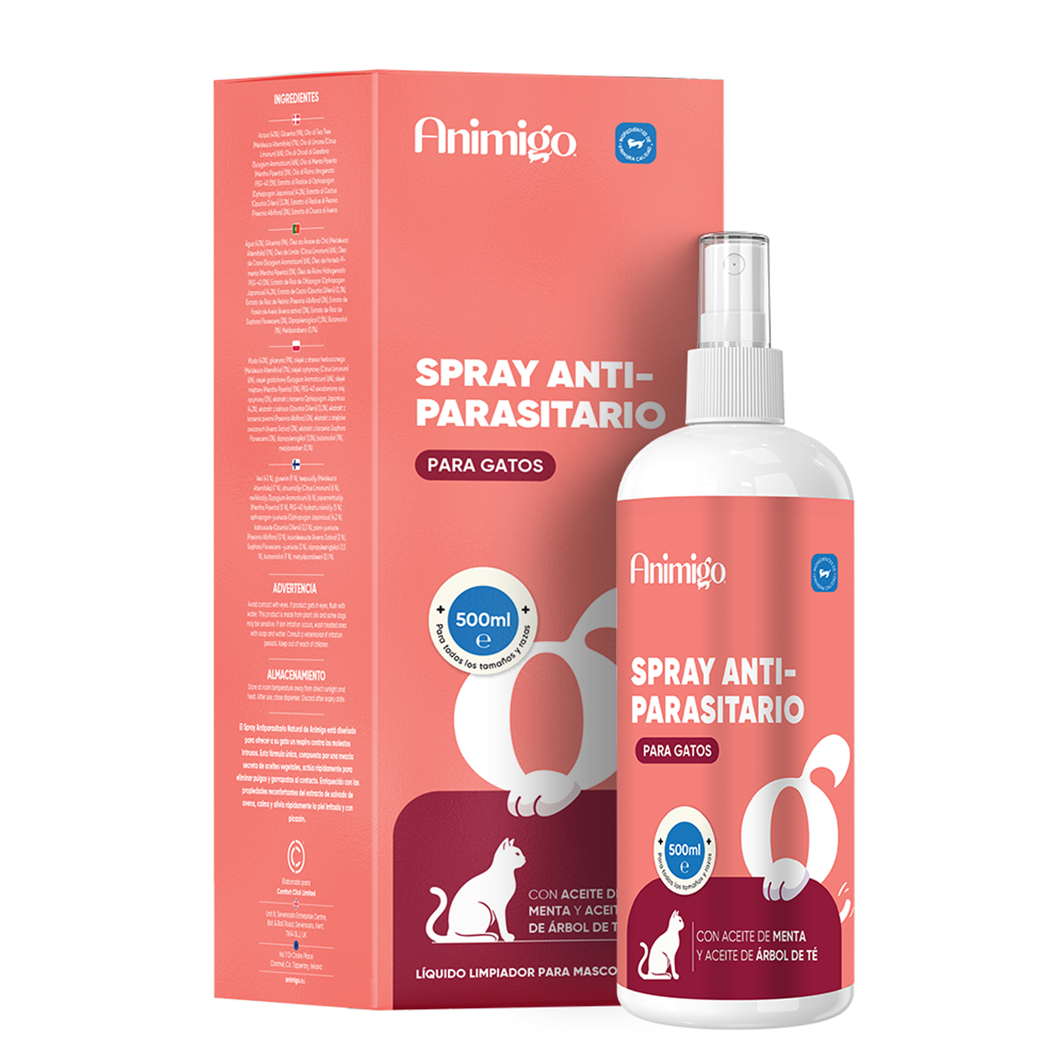 Spray antipulgas y antigarrapatas para gatos 500 ml