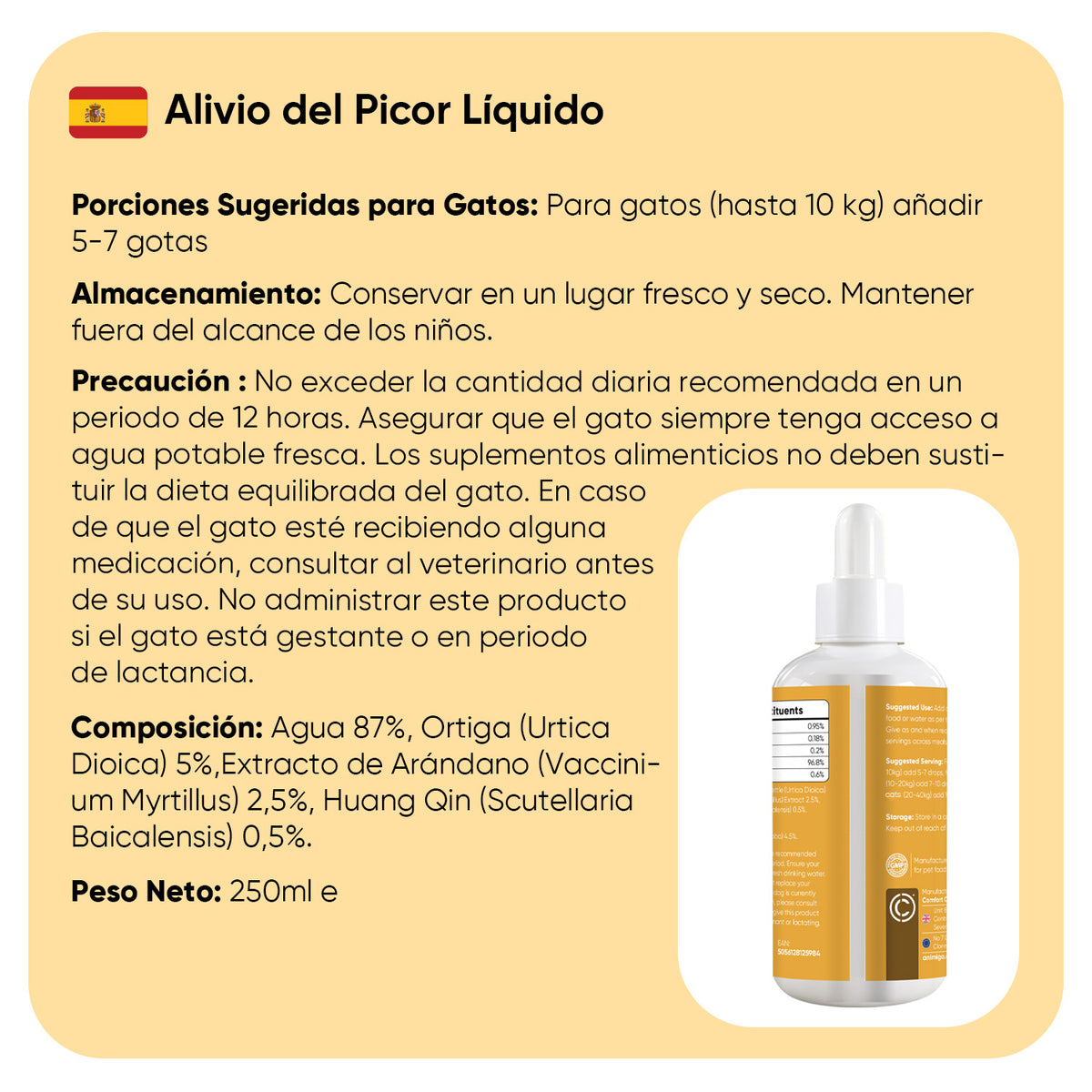 Alivio del picor para gatos líquido 250 ml