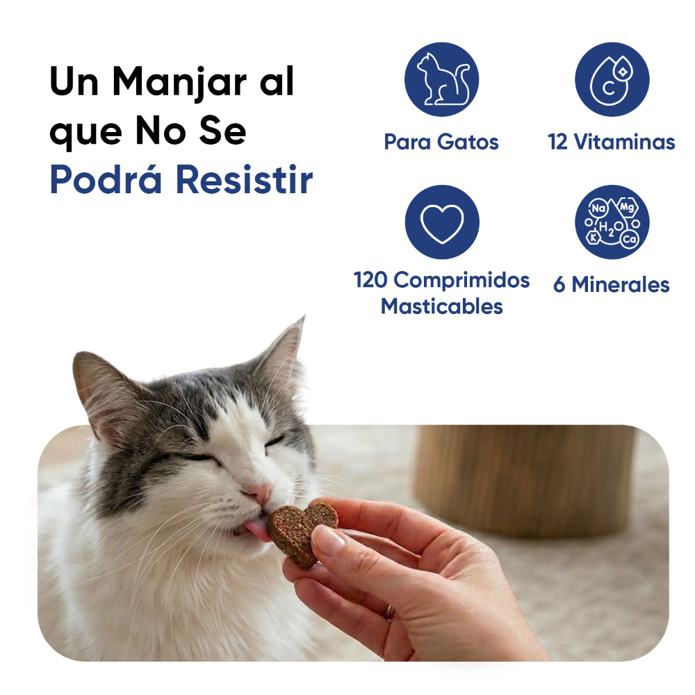 Multivitaminas y minerales para gatos, 120 chuches blandas