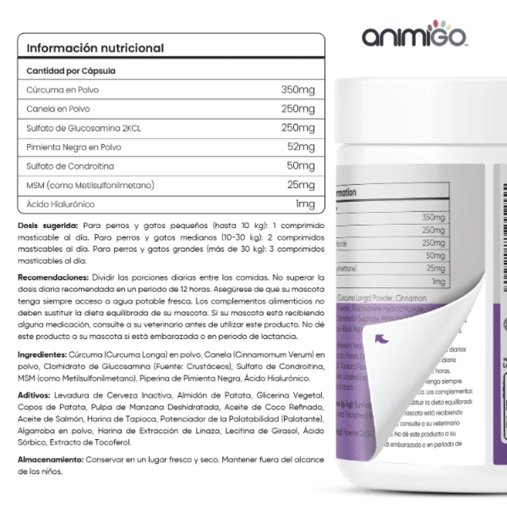 Información nutricional suplemento para cadera y huesos